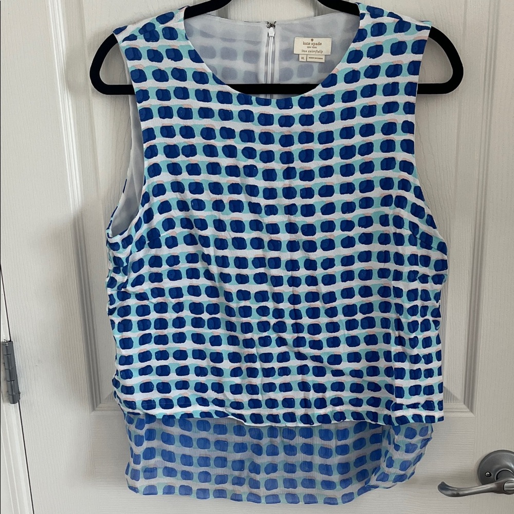 Kate Spade Blue and White Geometric Tank Top